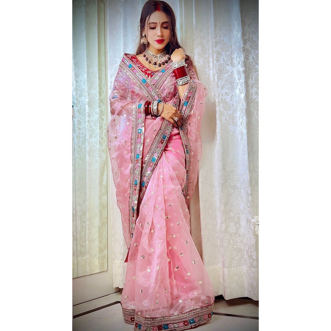 Elegant Designer Organza Silk Saree with Thread & Sequin Work