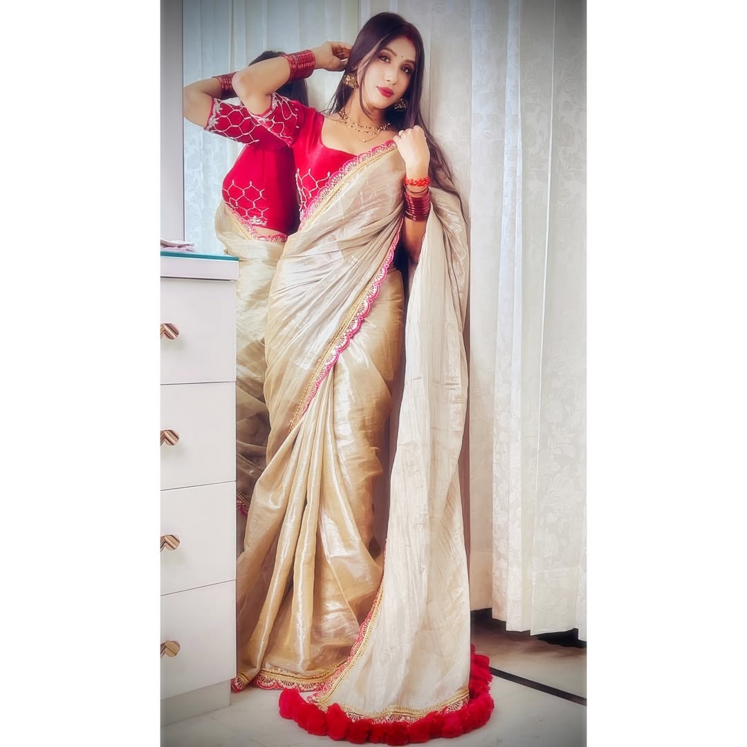 Tissue Silk Saree with Raw Silk Blouse