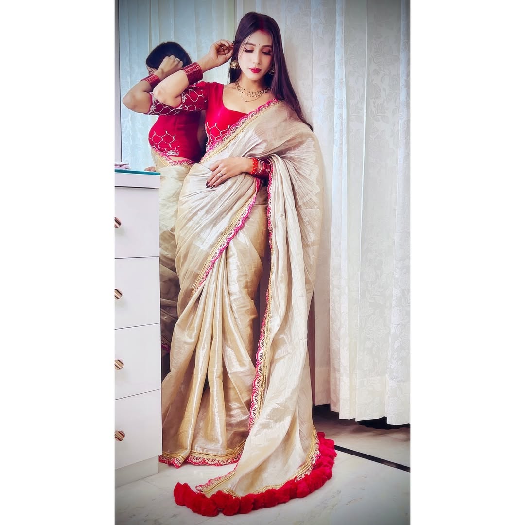 Tissue Silk Saree with Raw Silk Blouse