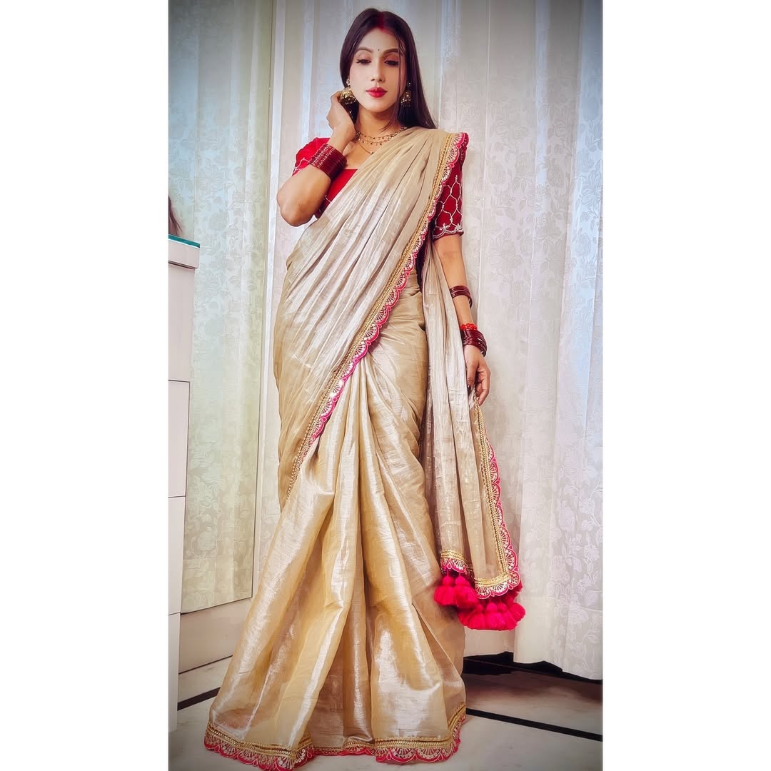 Tissue Silk Saree with Raw Silk Blouse