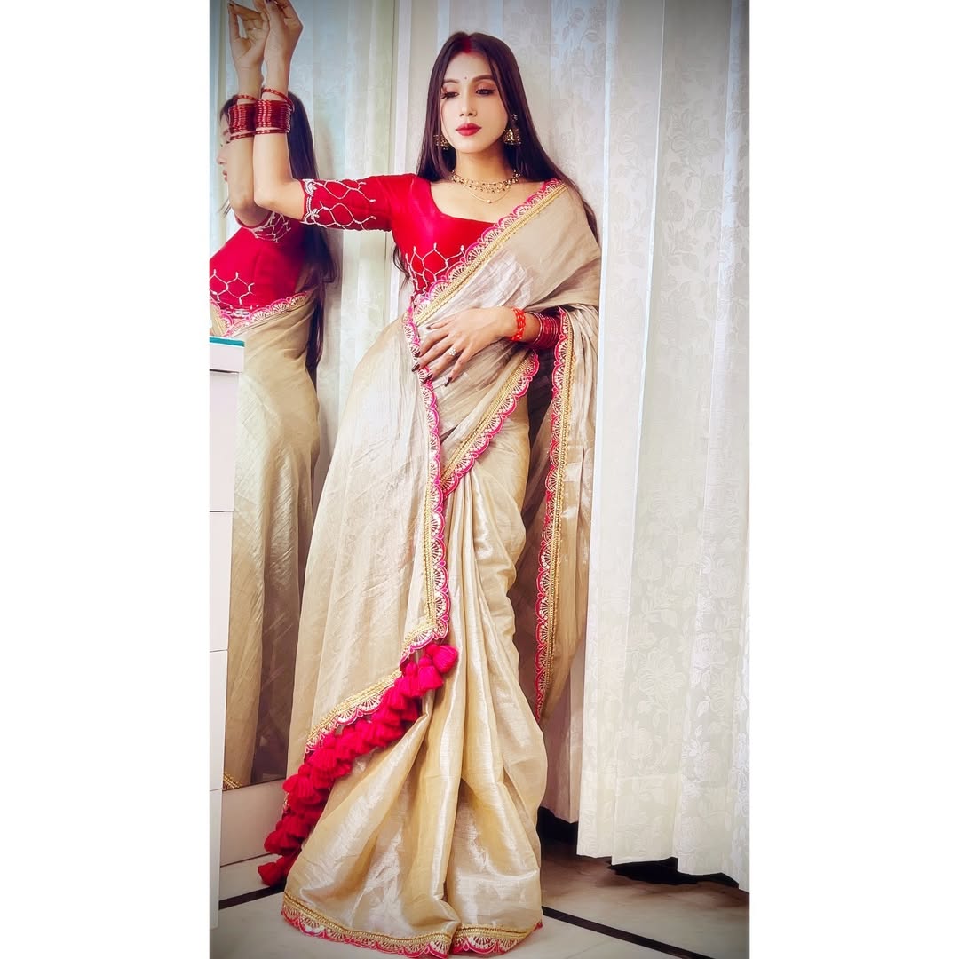 Tissue Silk Saree with Raw Silk Blouse