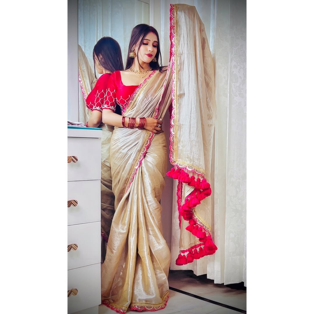 Tissue Silk Saree with Raw Silk Blouse