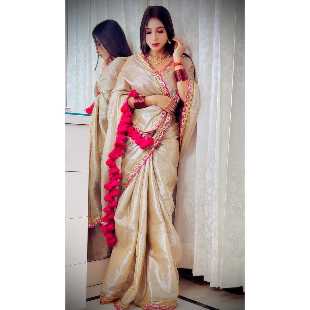 Tissue Silk Saree with Raw Silk Blouse