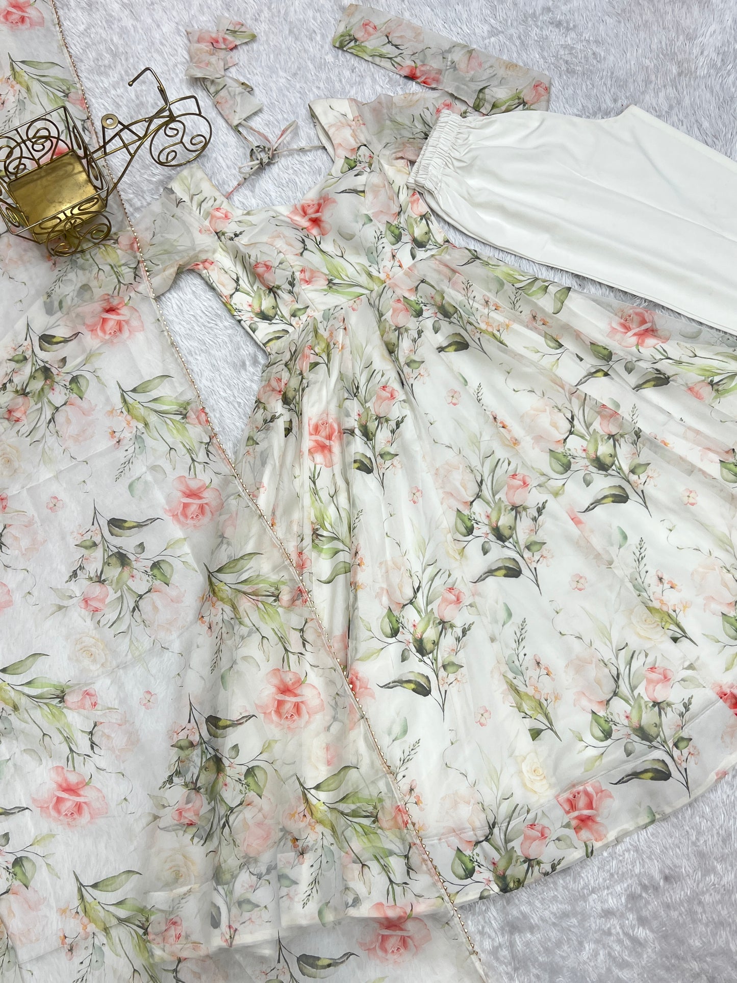 Fresh Look Organza Silk Kali-Cut Anarkali Suit Set with Dupatta & Pant – Summer Festive Special