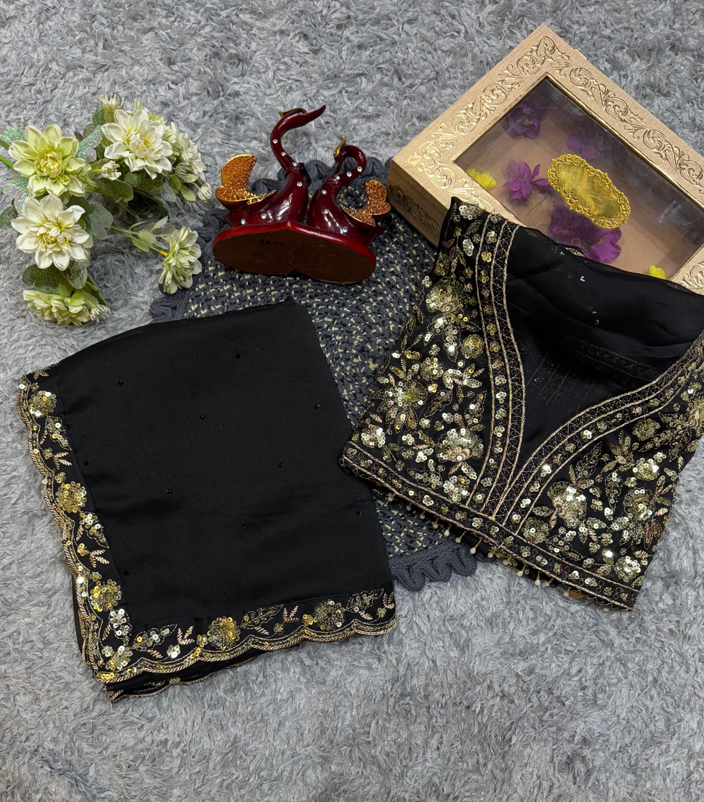 Black Saree with Golden Sequins Magic