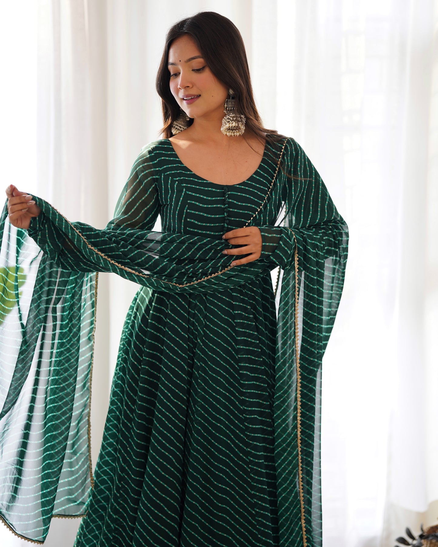 Summer Wedding Special Laheriya Print Fox Georgette Anarkali Set