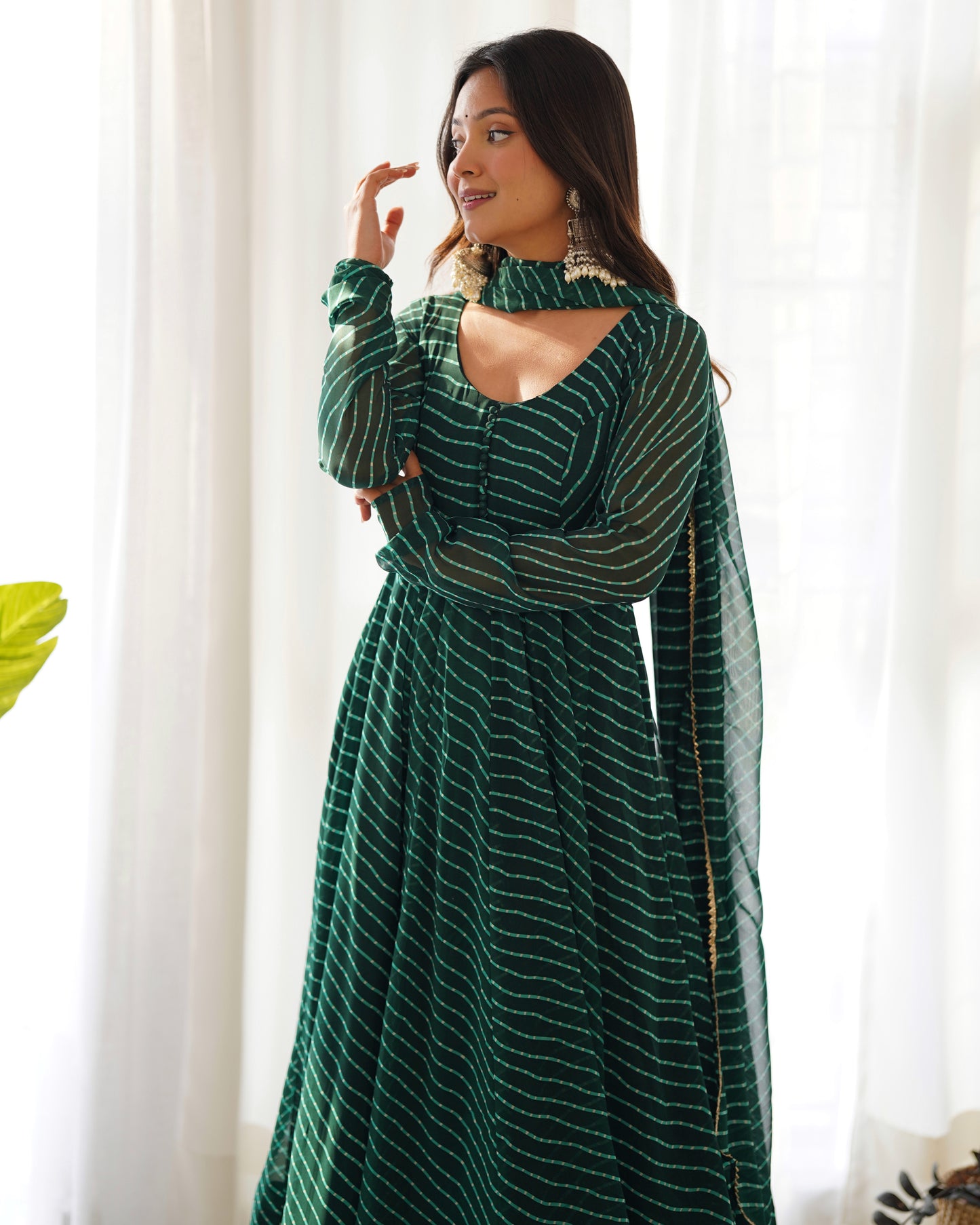 Summer Wedding Special Laheriya Print Fox Georgette Anarkali Set