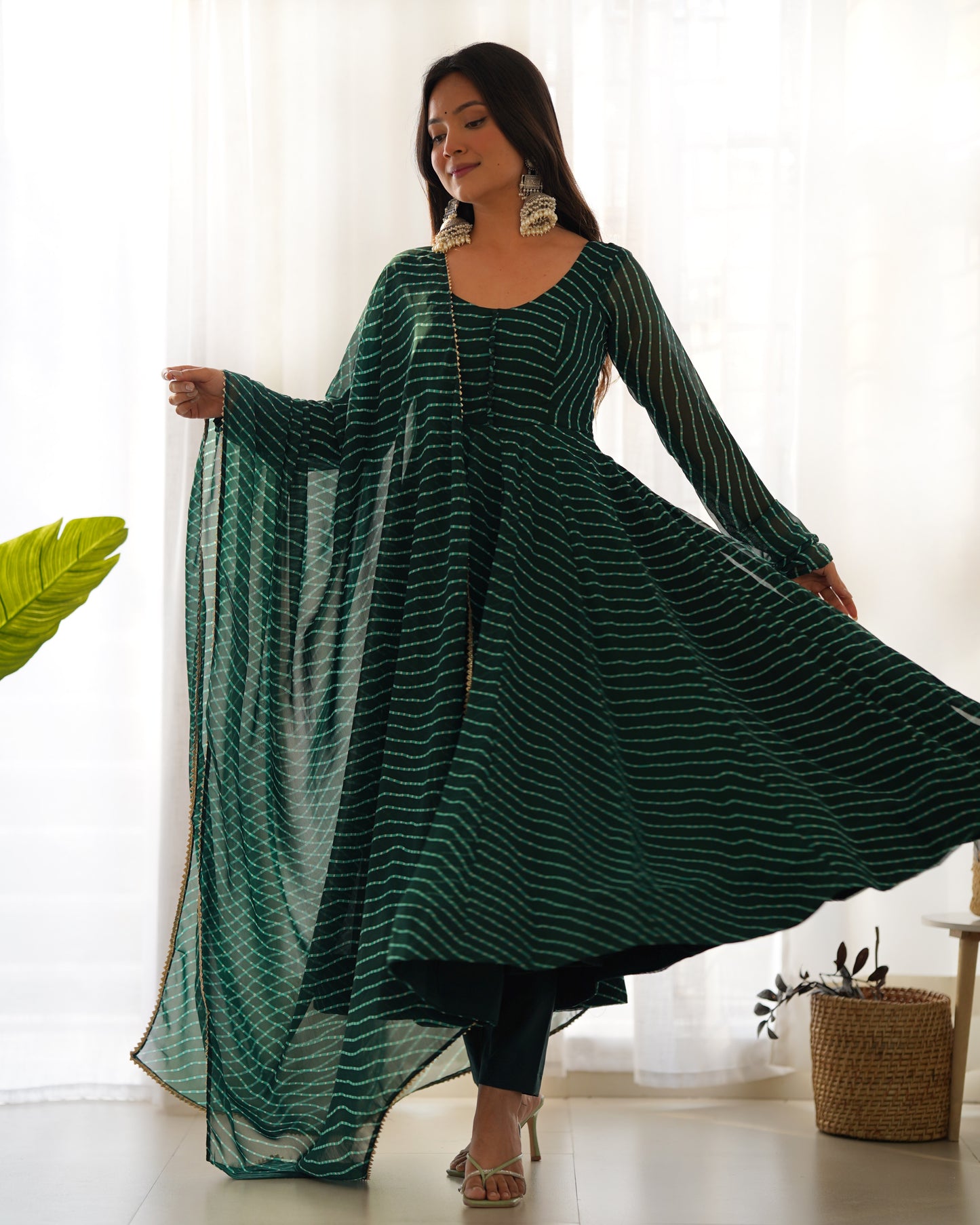 Summer Wedding Special Laheriya Print Fox Georgette Anarkali Set