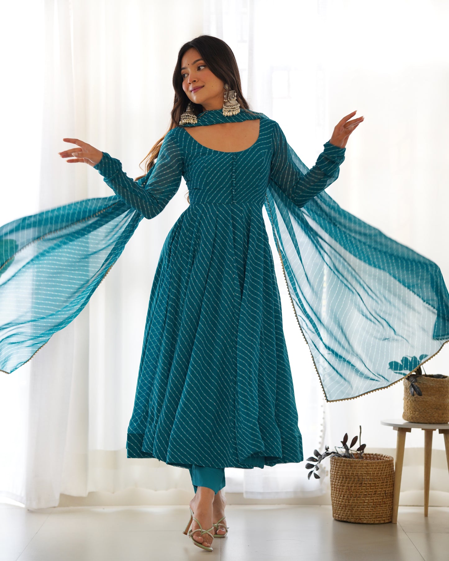 Summer Wedding Special Laheriya Print Fox Georgette Anarkali Set