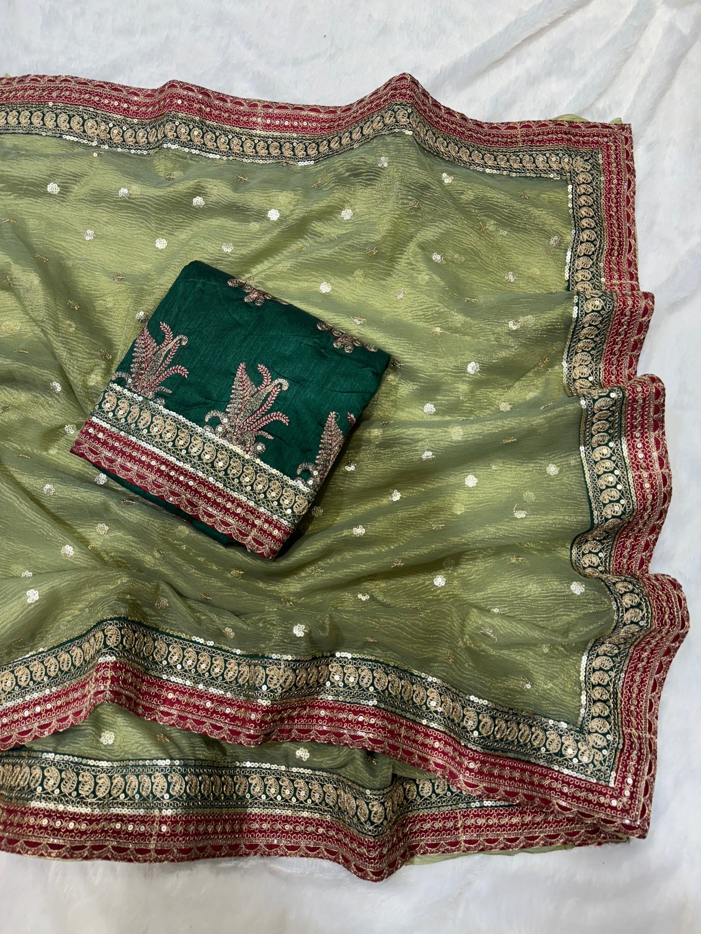 Pista-Green Twil Net Designer Saree