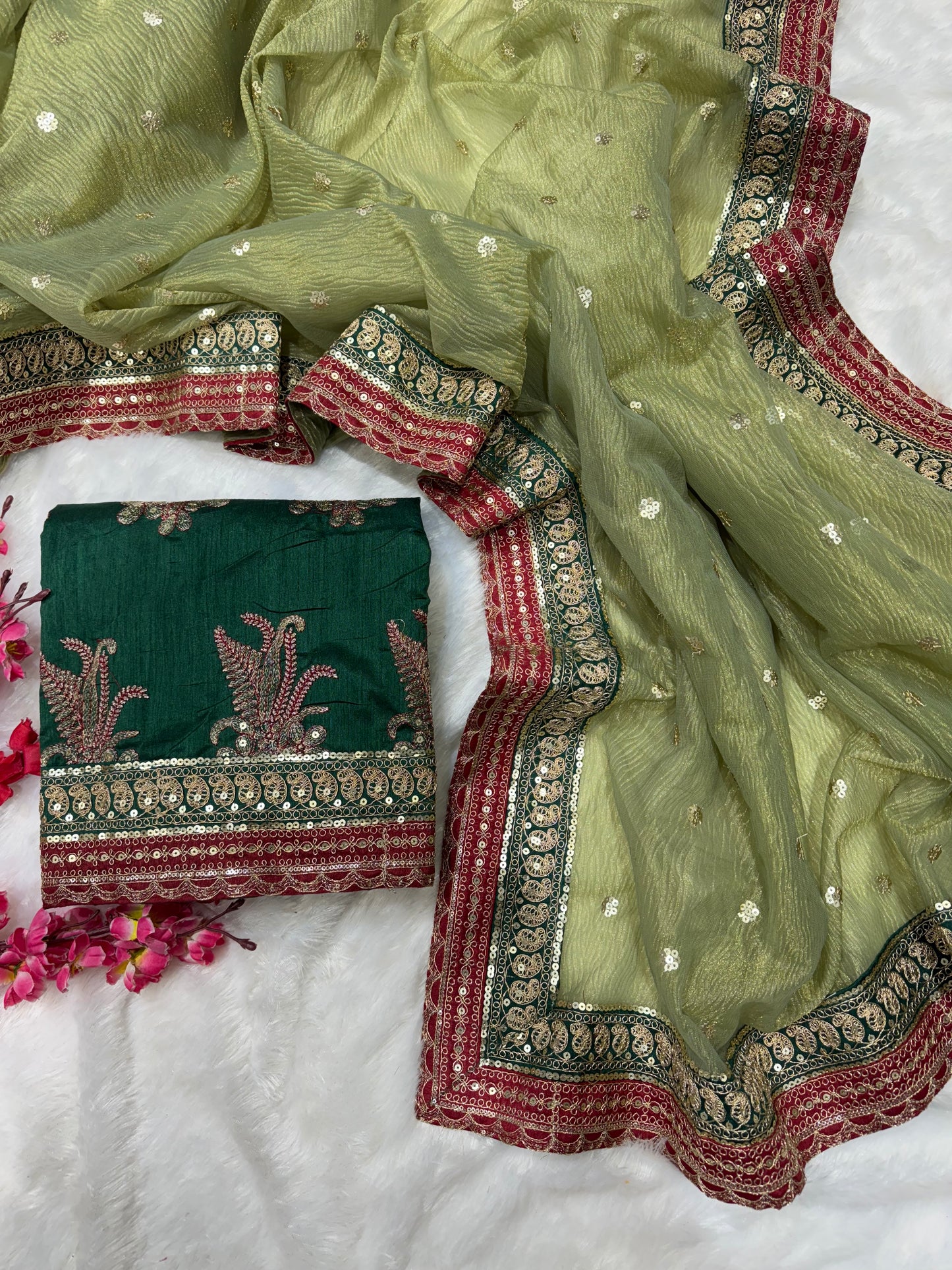 Pista-Green Twil Net Designer Saree
