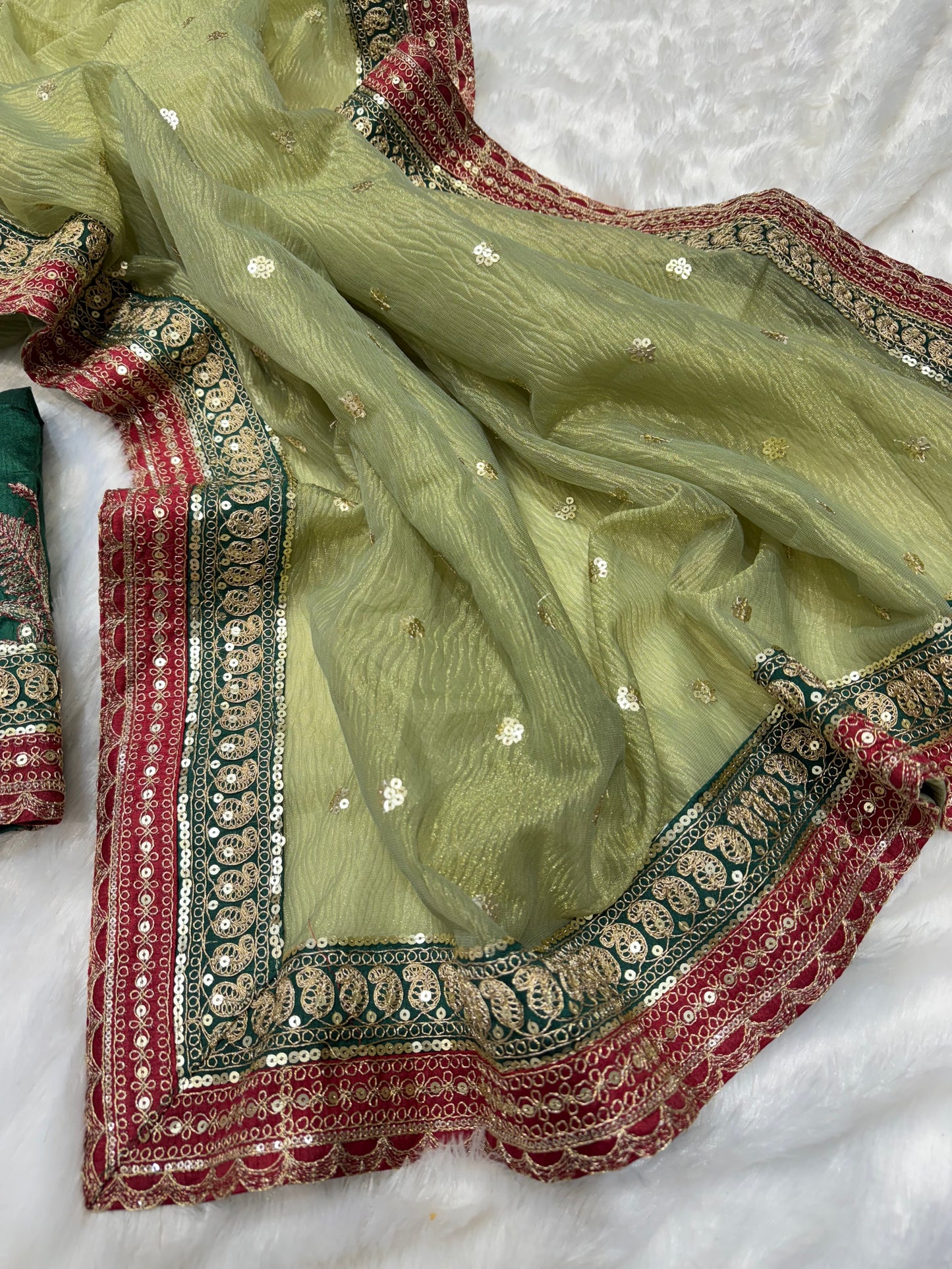 Pista-Green Twil Net Designer Saree