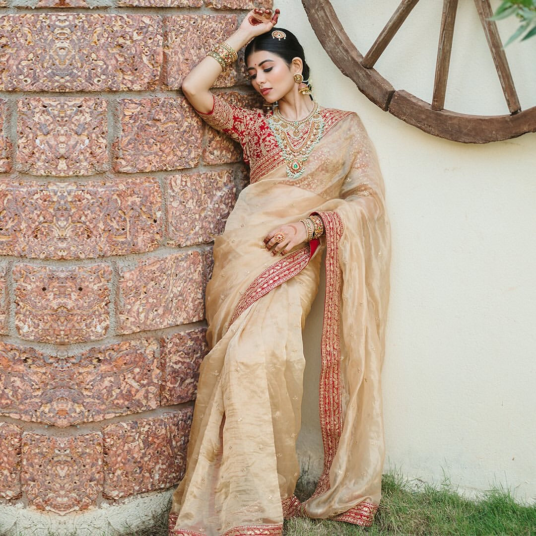 Cream Organza Saree with Cording Sequins Work