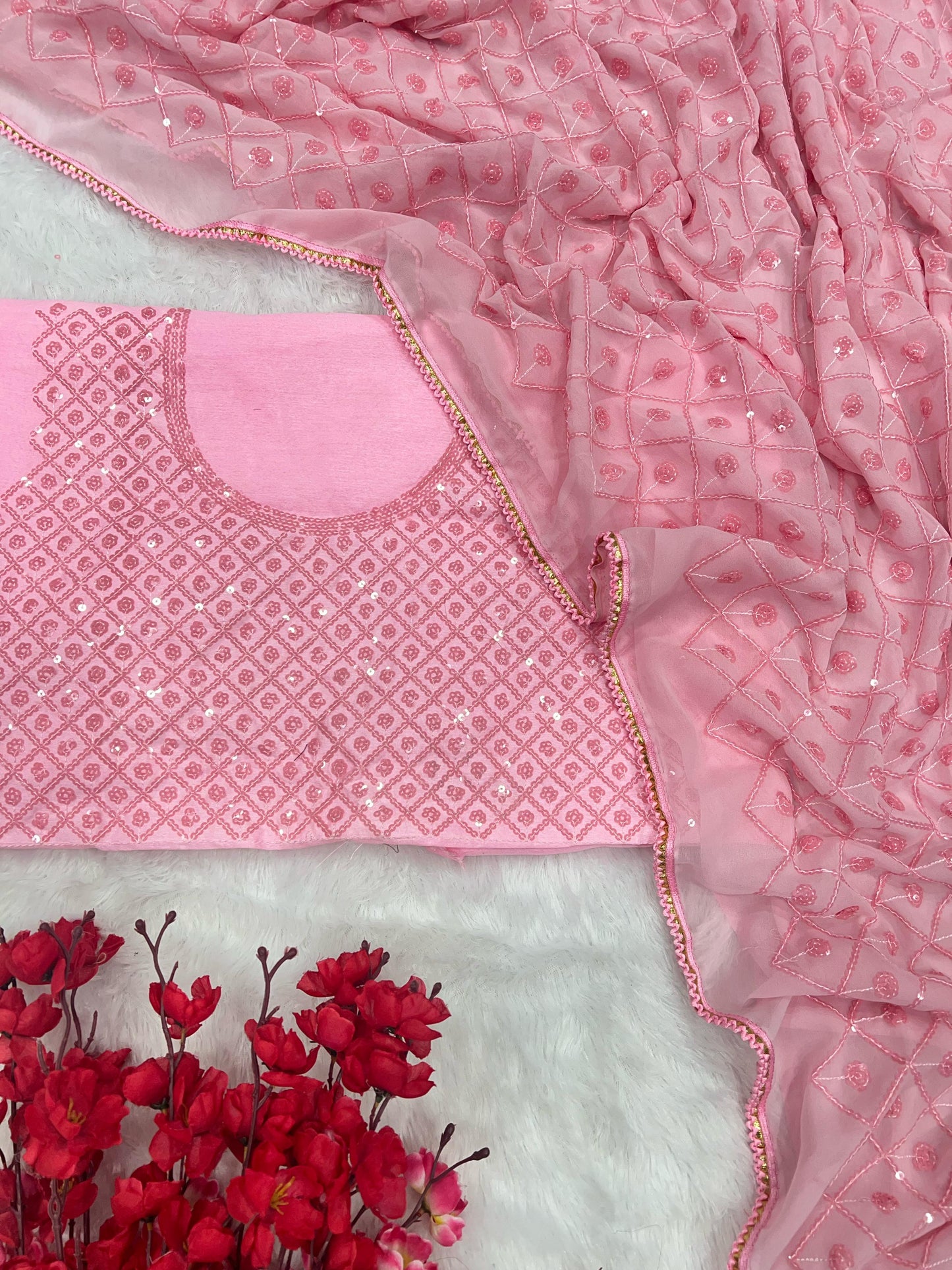 Peach Georgette Saree with Exquisite Sequin Embroidery