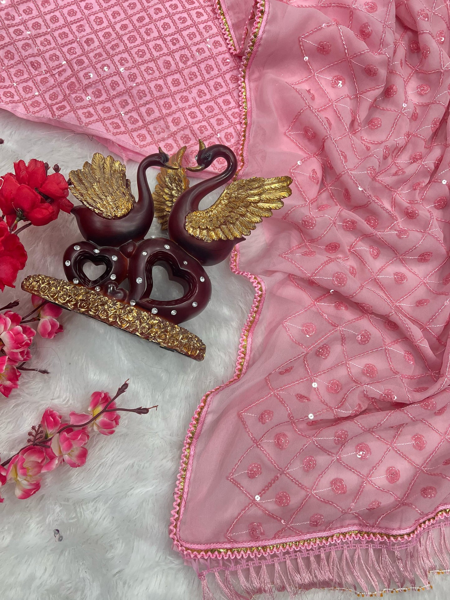 Peach Georgette Saree with Exquisite Sequin Embroidery