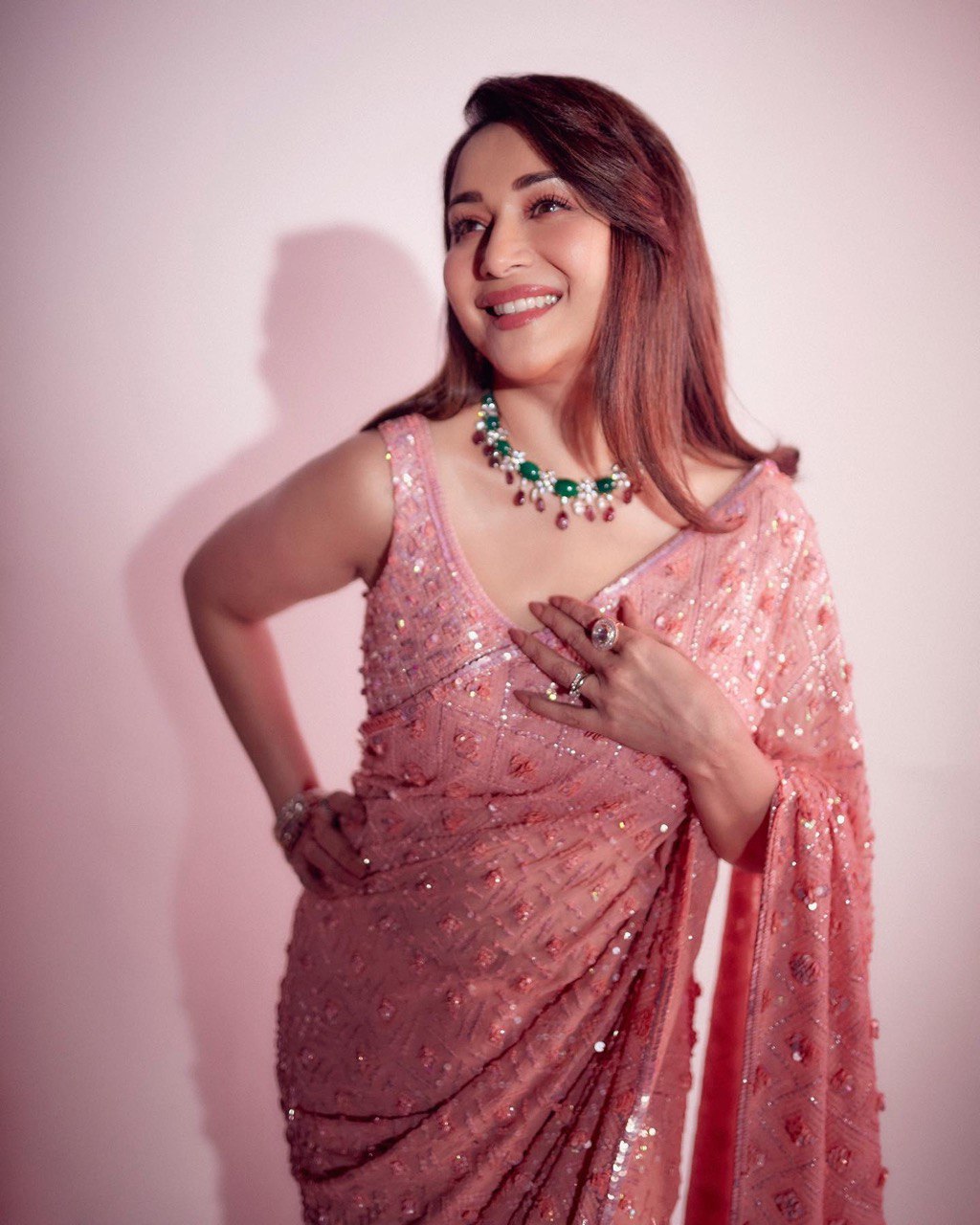 Peach Georgette Saree with Exquisite Sequin Embroidery