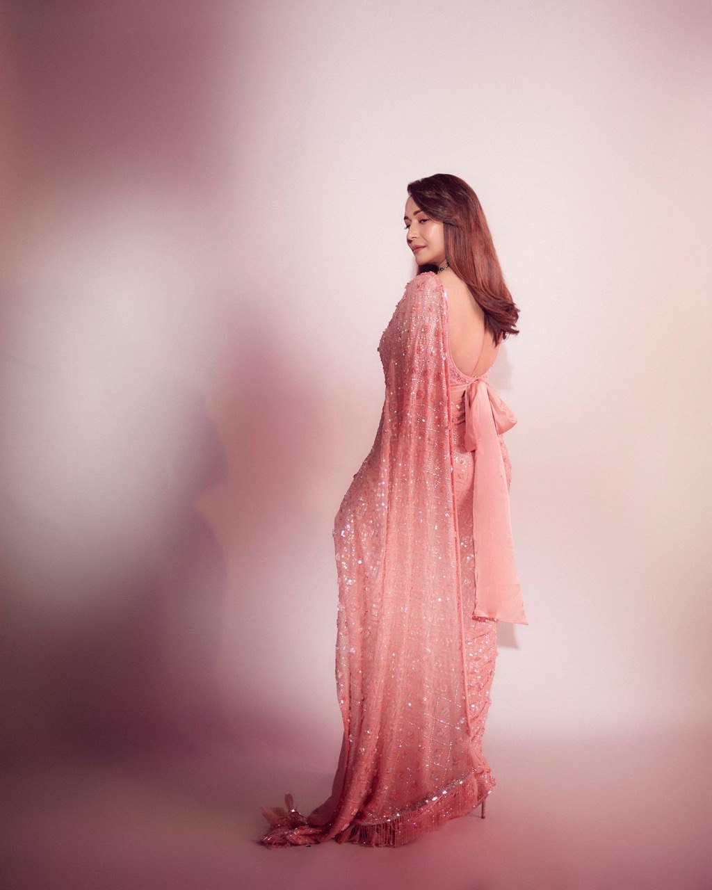 Peach Georgette Saree with Exquisite Sequin Embroidery