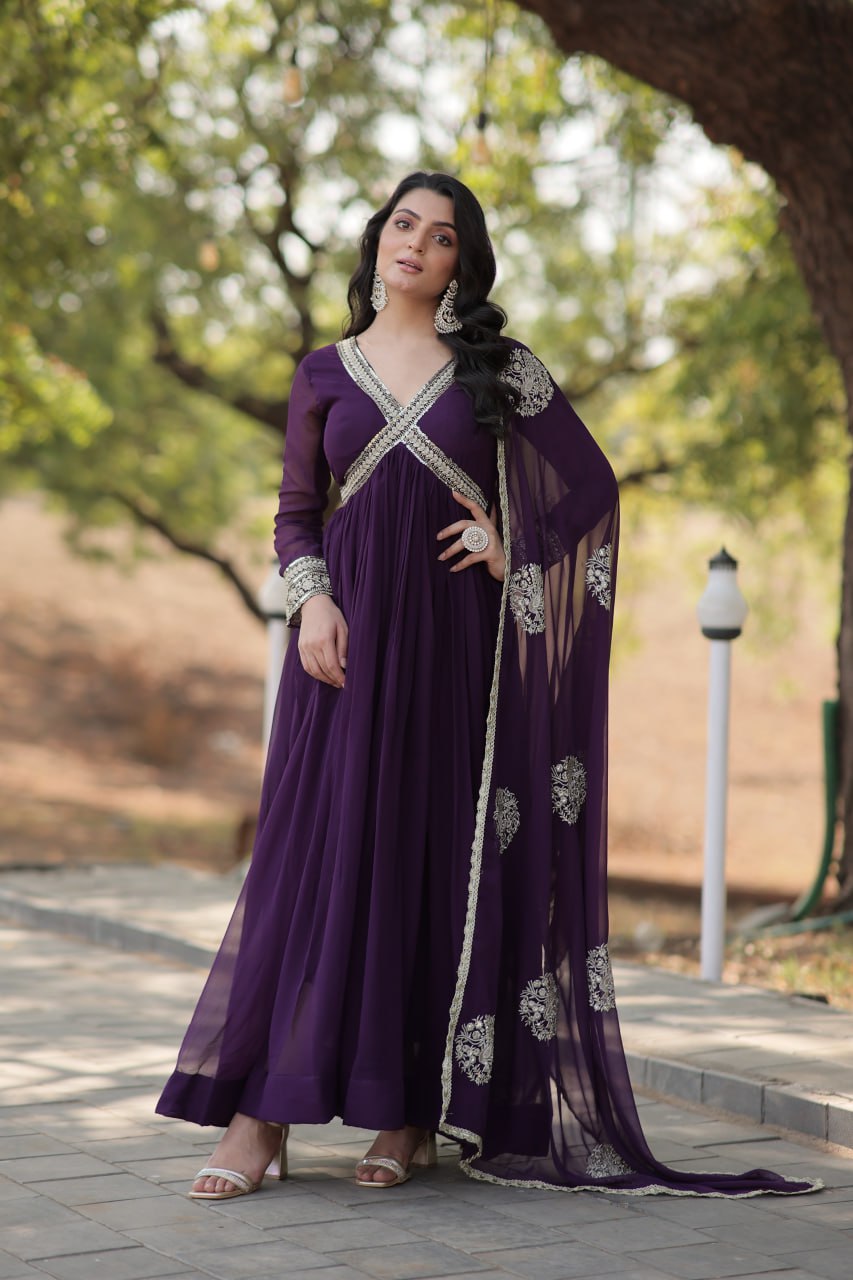 Premium Readymade Alia Cut Gown with Dupatta Set