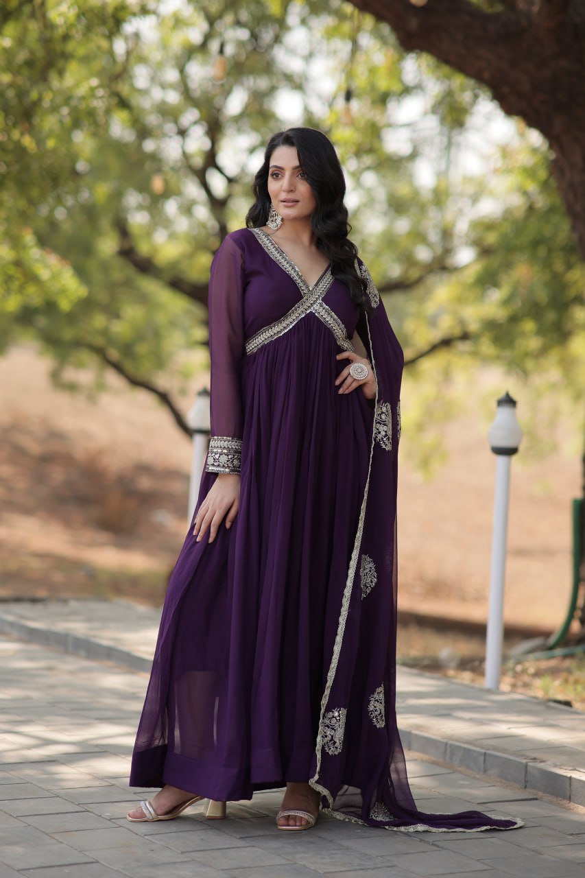 Premium Readymade Alia Cut Gown with Dupatta Set