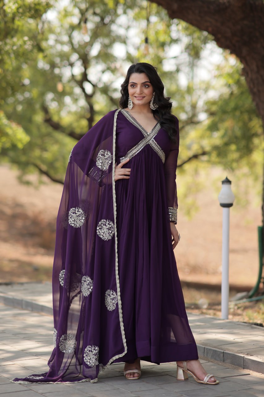 Premium Readymade Alia Cut Gown with Dupatta Set
