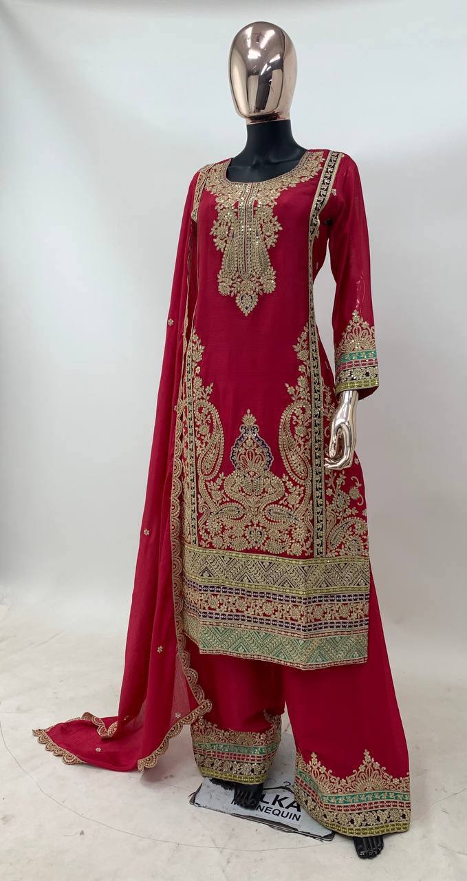 Premium Chinon Embroidered Suit Set