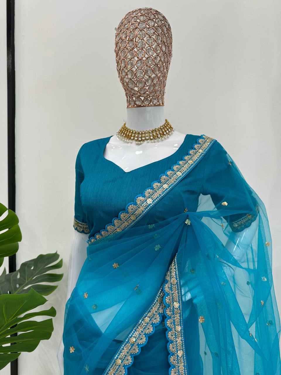 Soft Net Saree with Coding & Sequence Work