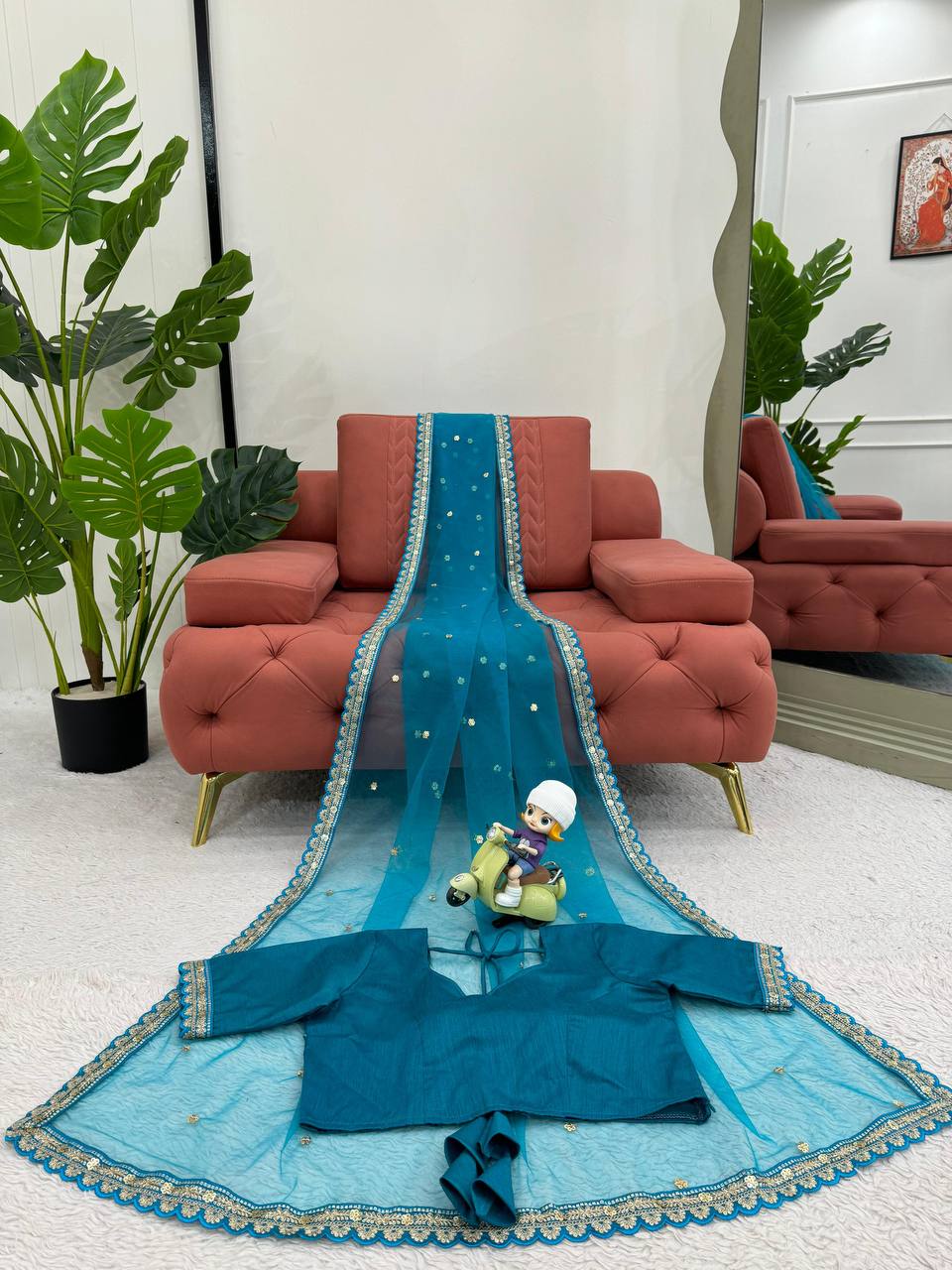 Soft Net Saree with Coding & Sequence Work
