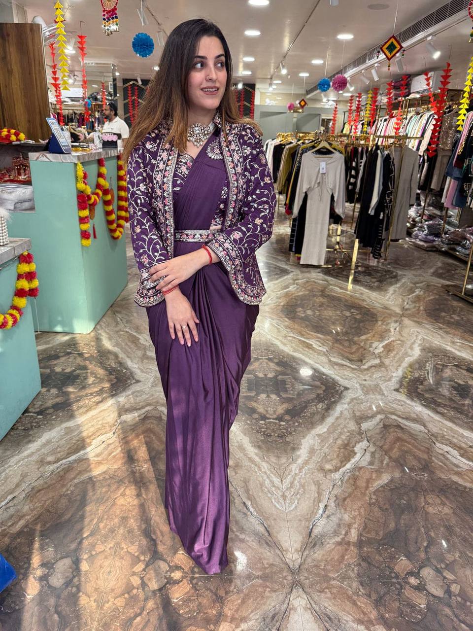 Trendy Indo-Western Ready-to-Wear Saree with Embroidered Koti & Stitch – Nilormy Trendy Indo-Western Ready-to-Wear Saree with Embroidered Koti & Stitch – Nilormy