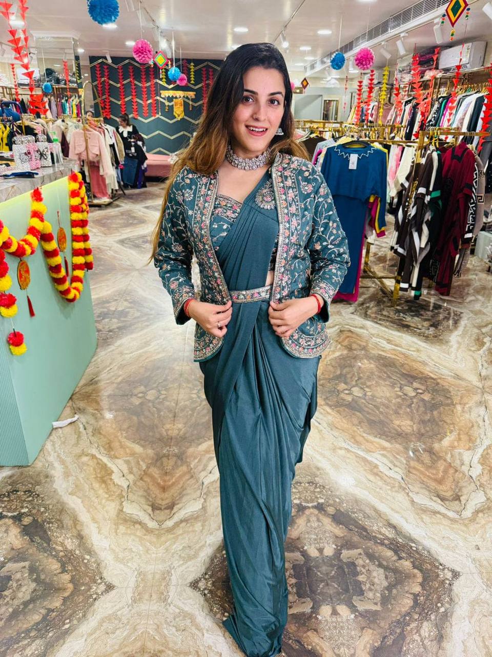 Trendy Indo-Western Ready-to-Wear Saree with Embroidered Koti