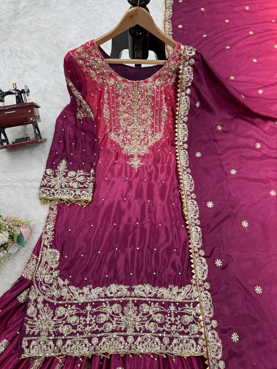 Elegant Heavy Chinon Designer Suit with Sharara & Dupatta