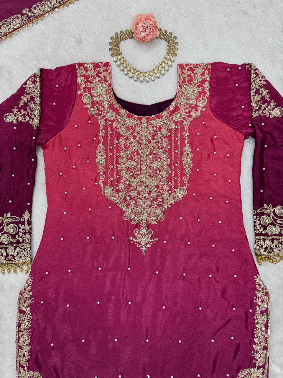 Elegant Heavy Chinon Designer Suit with Sharara & Dupatta