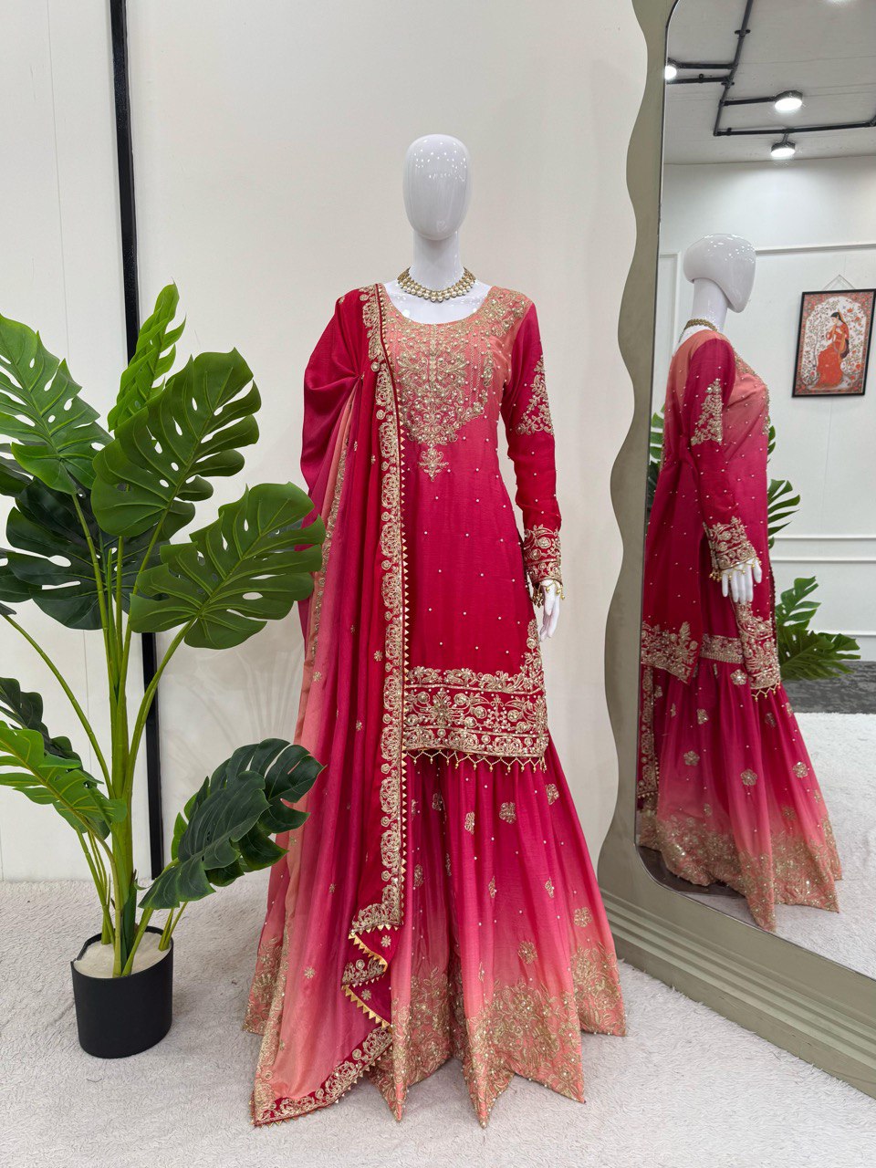 Elegant Heavy Chinon Designer Suit with Sharara & Dupatta