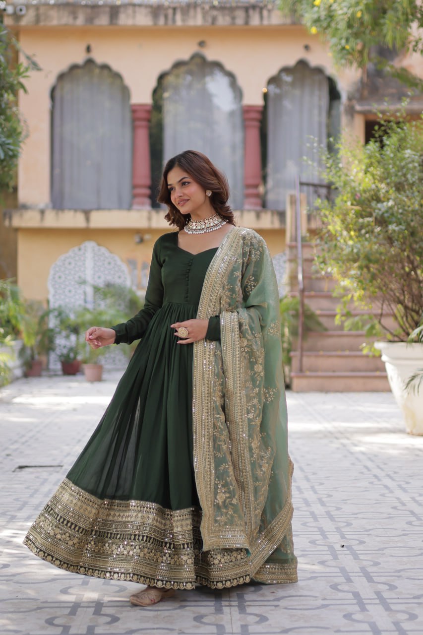 Premium Sequins Embroidered Gown with Designer Dupatta