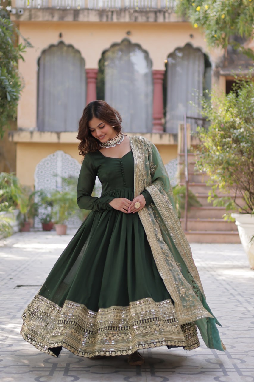 Premium Sequins Embroidered Gown with Designer Dupatta
