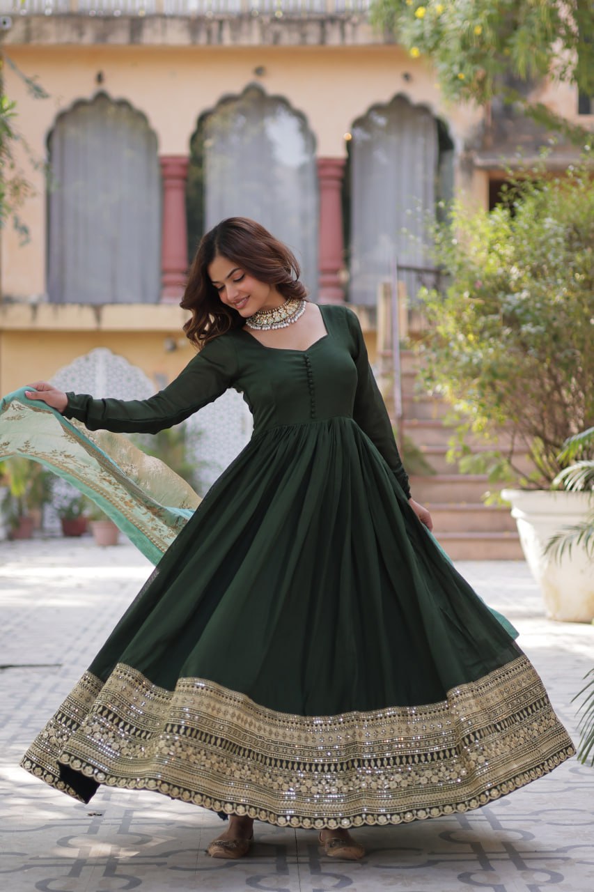 Premium Sequins Embroidered Gown with Designer Dupatta