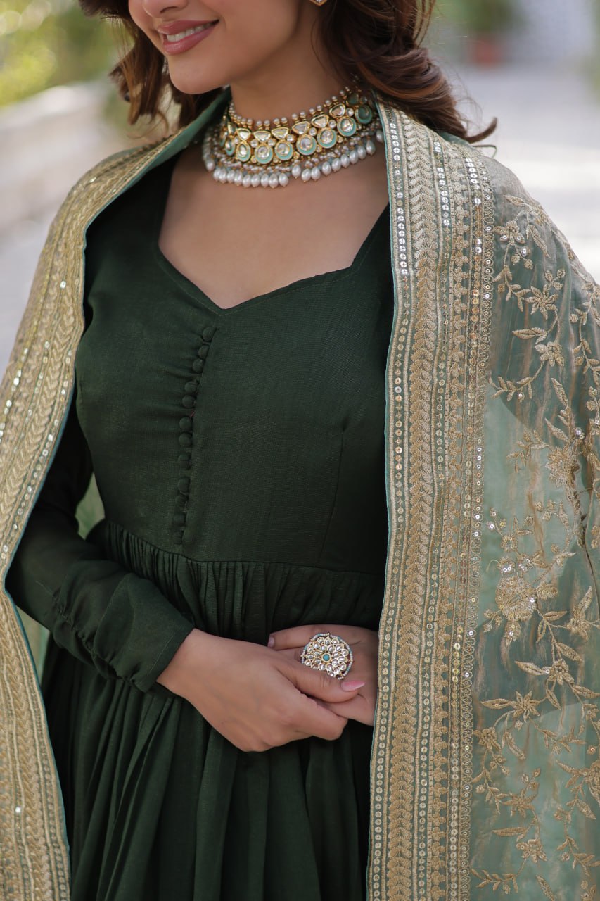 Premium Sequins Embroidered Gown with Designer Dupatta