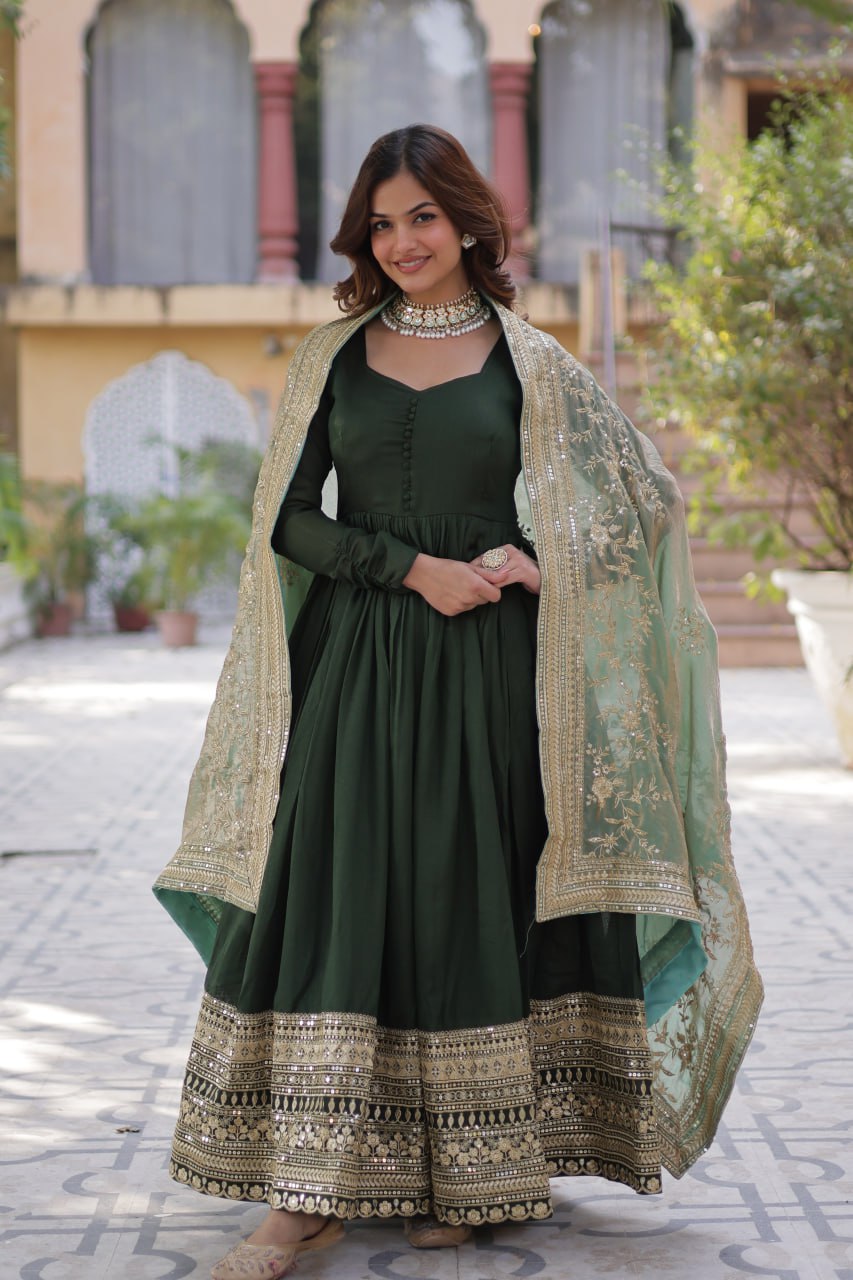 Premium Sequins Embroidered Gown with Designer Dupatta