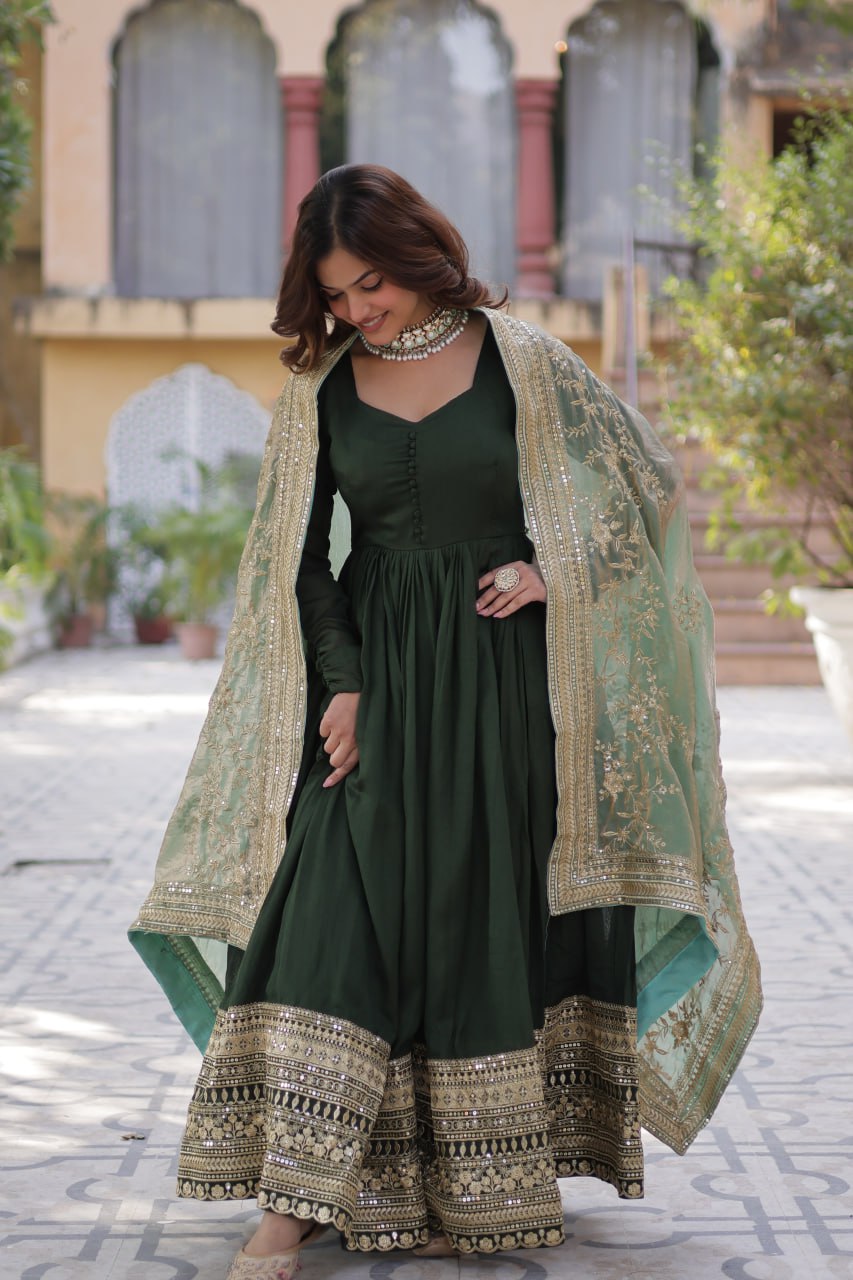 Premium Sequins Embroidered Gown with Designer Dupatta