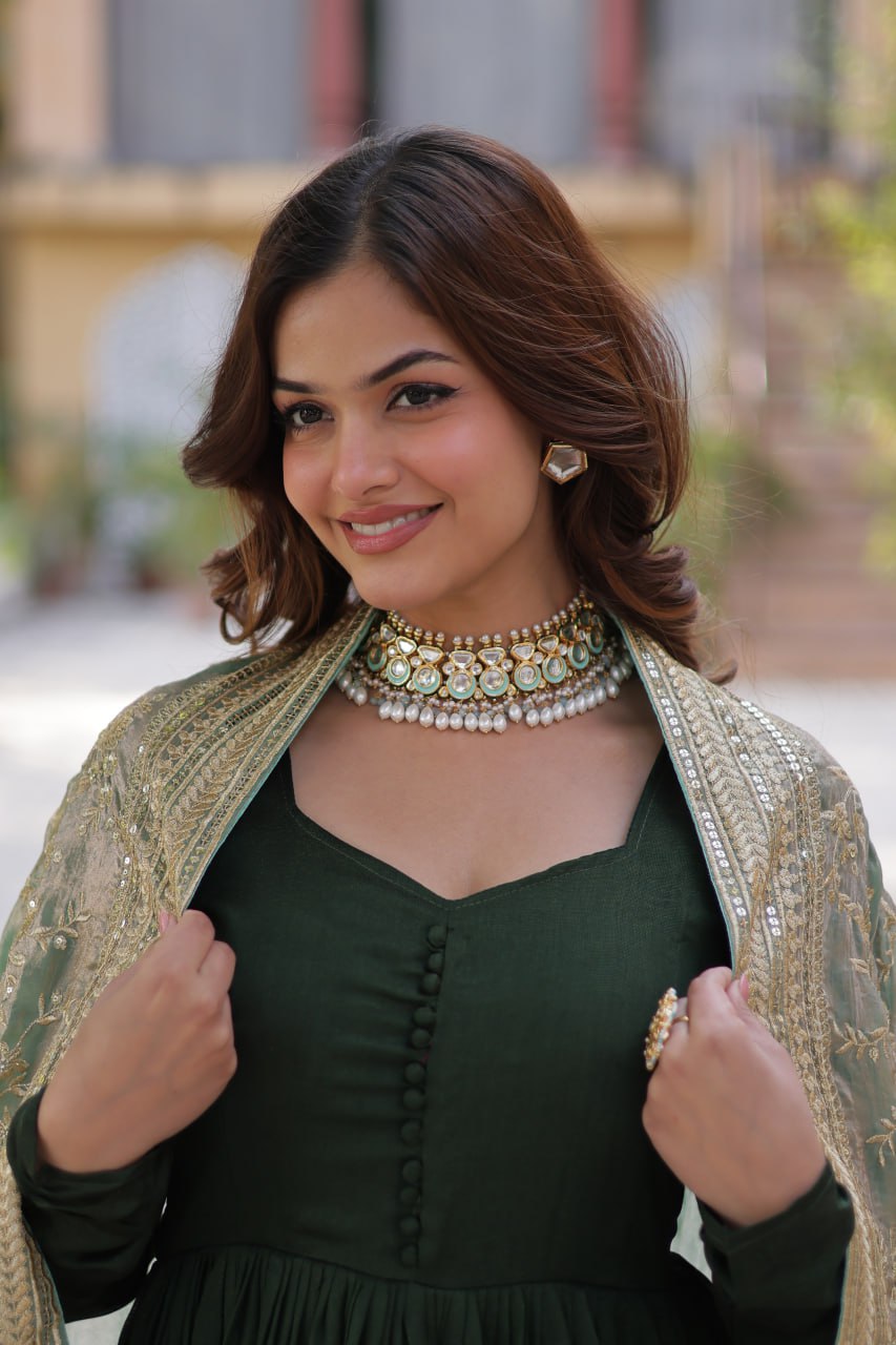Premium Sequins Embroidered Gown with Designer Dupatta