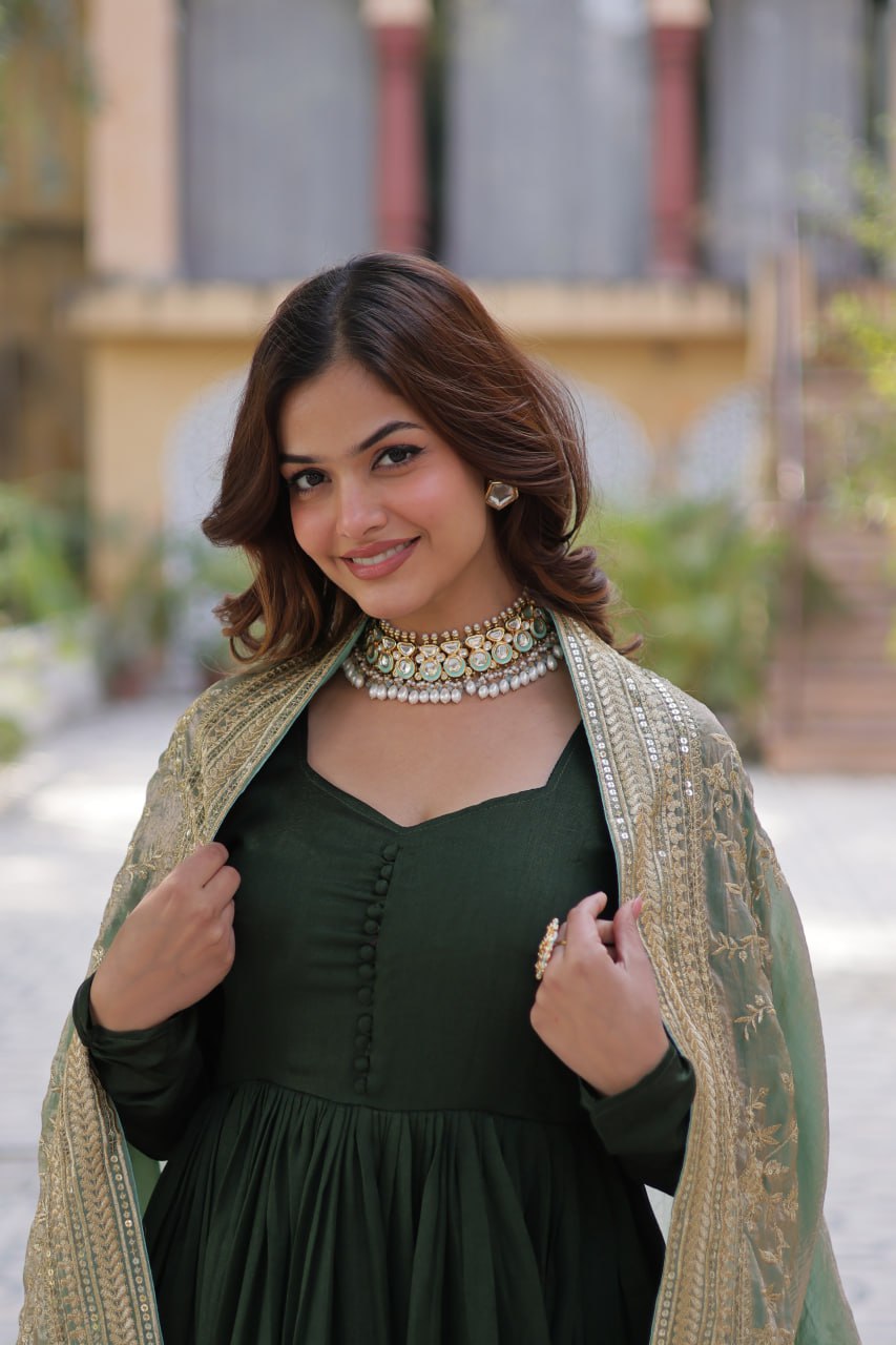 Premium Sequins Embroidered Gown with Designer Dupatta