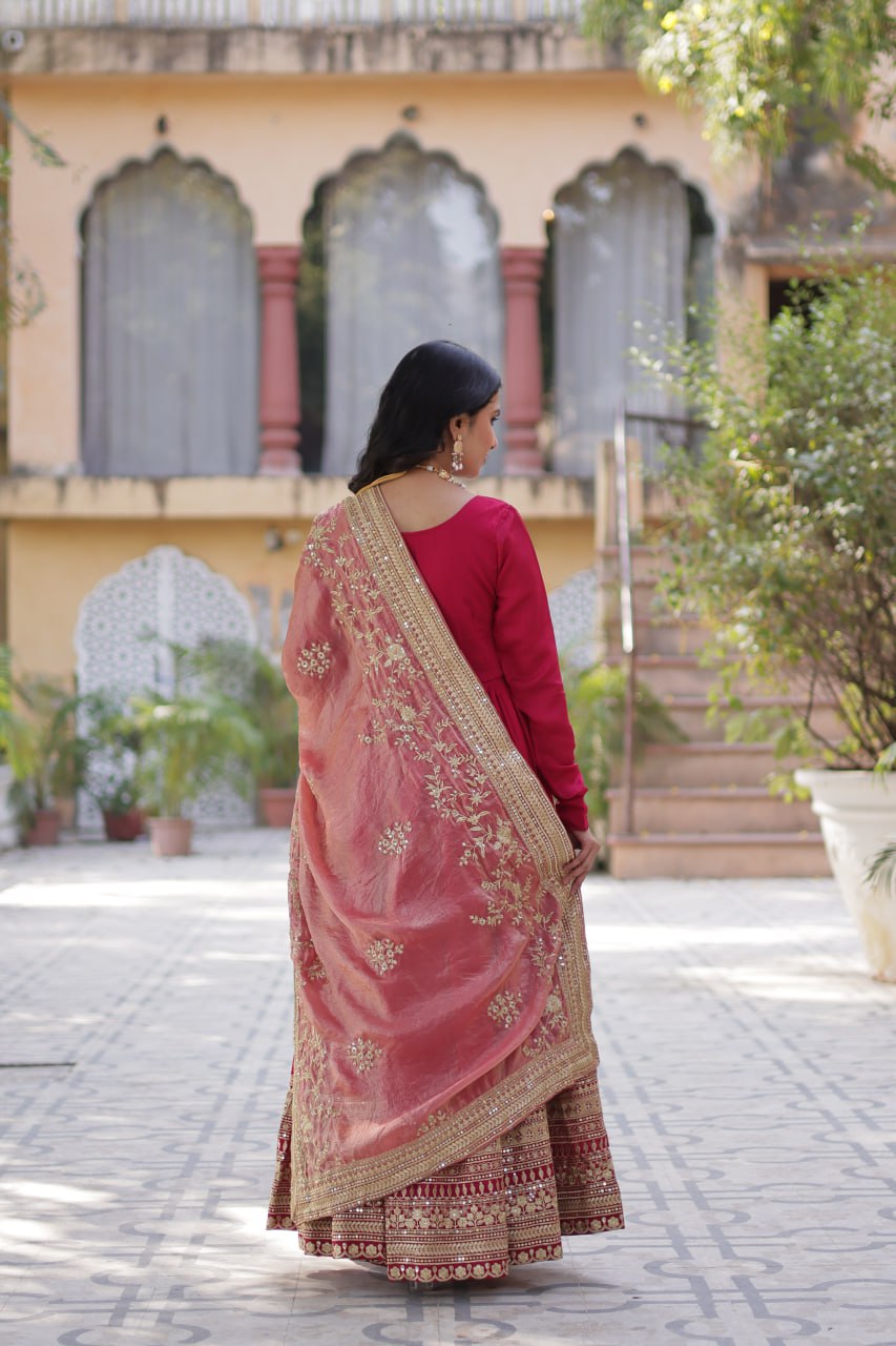 Premium Sequins Embroidered Gown with Designer Dupatta