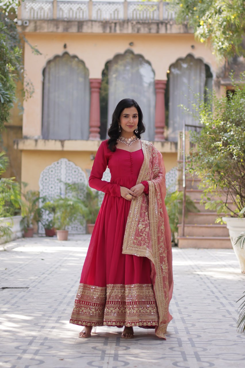 Premium Sequins Embroidered Gown with Designer Dupatta