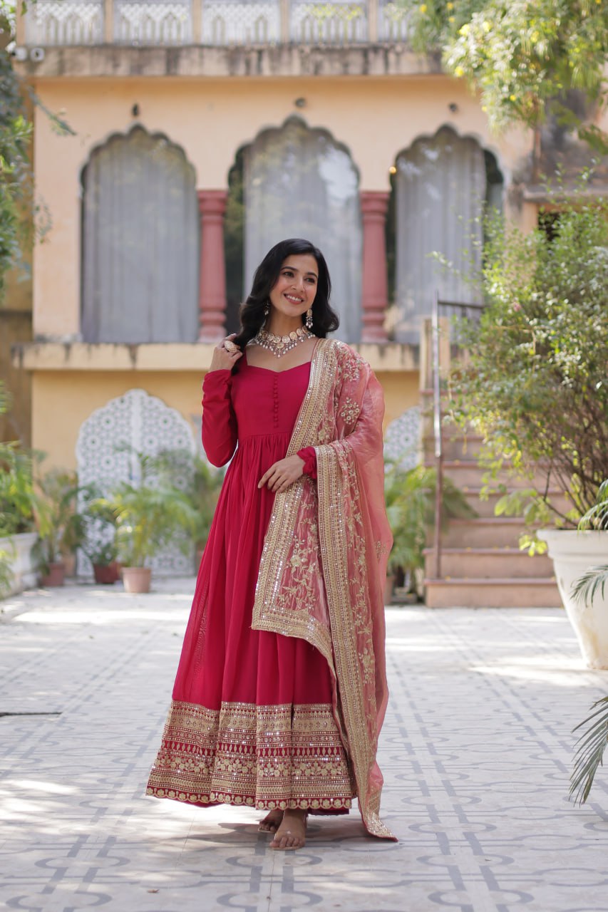 Premium Sequins Embroidered Gown with Designer Dupatta