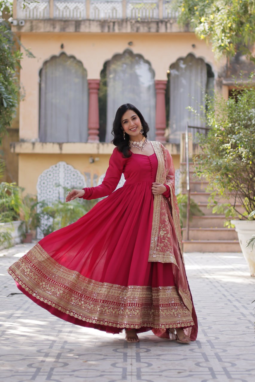 Premium Sequins Embroidered Gown with Designer Dupatta