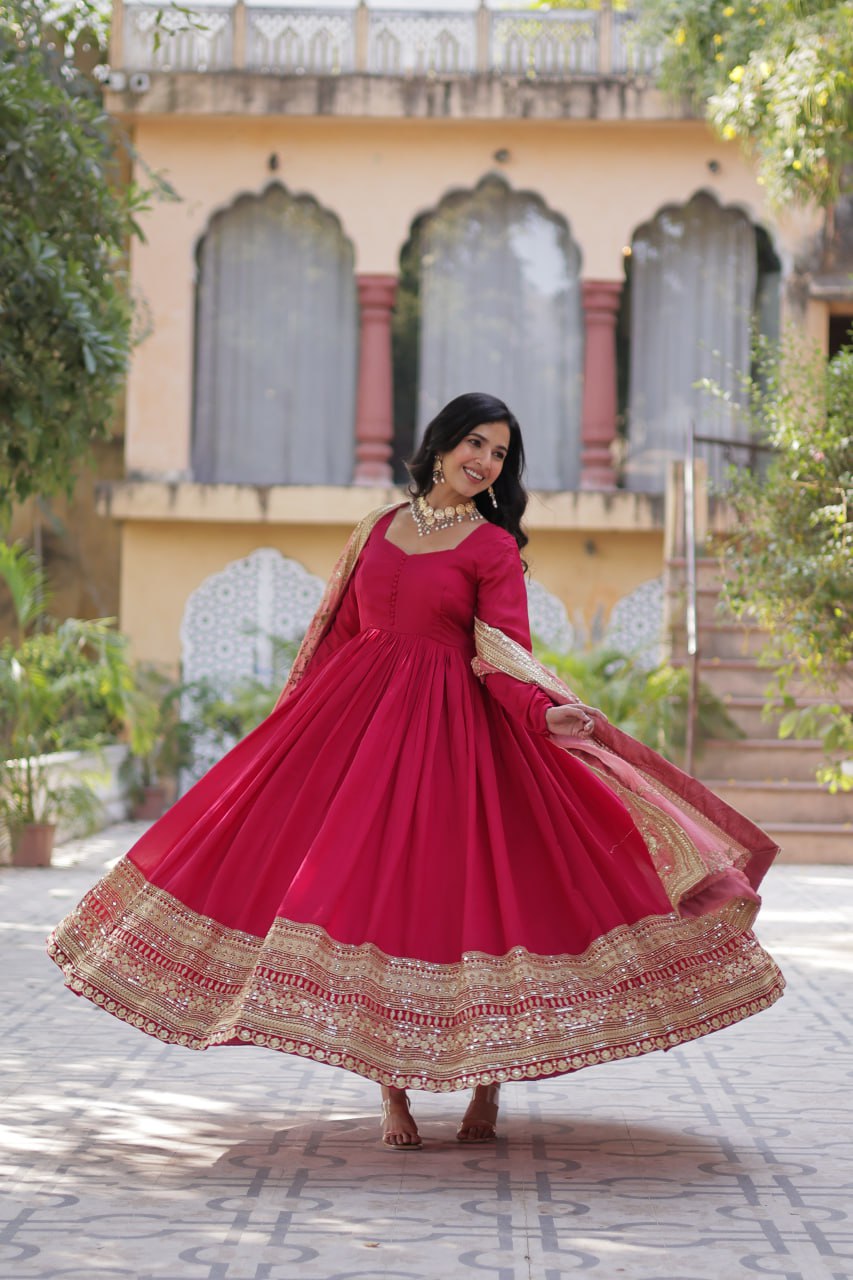 Premium Sequins Embroidered Gown with Designer Dupatta