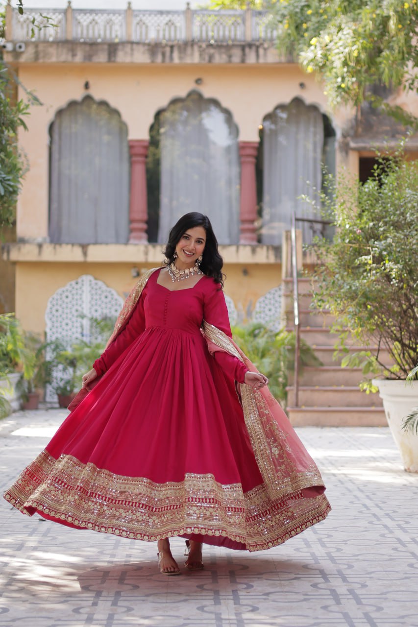 Premium Sequins Embroidered Gown with Designer Dupatta