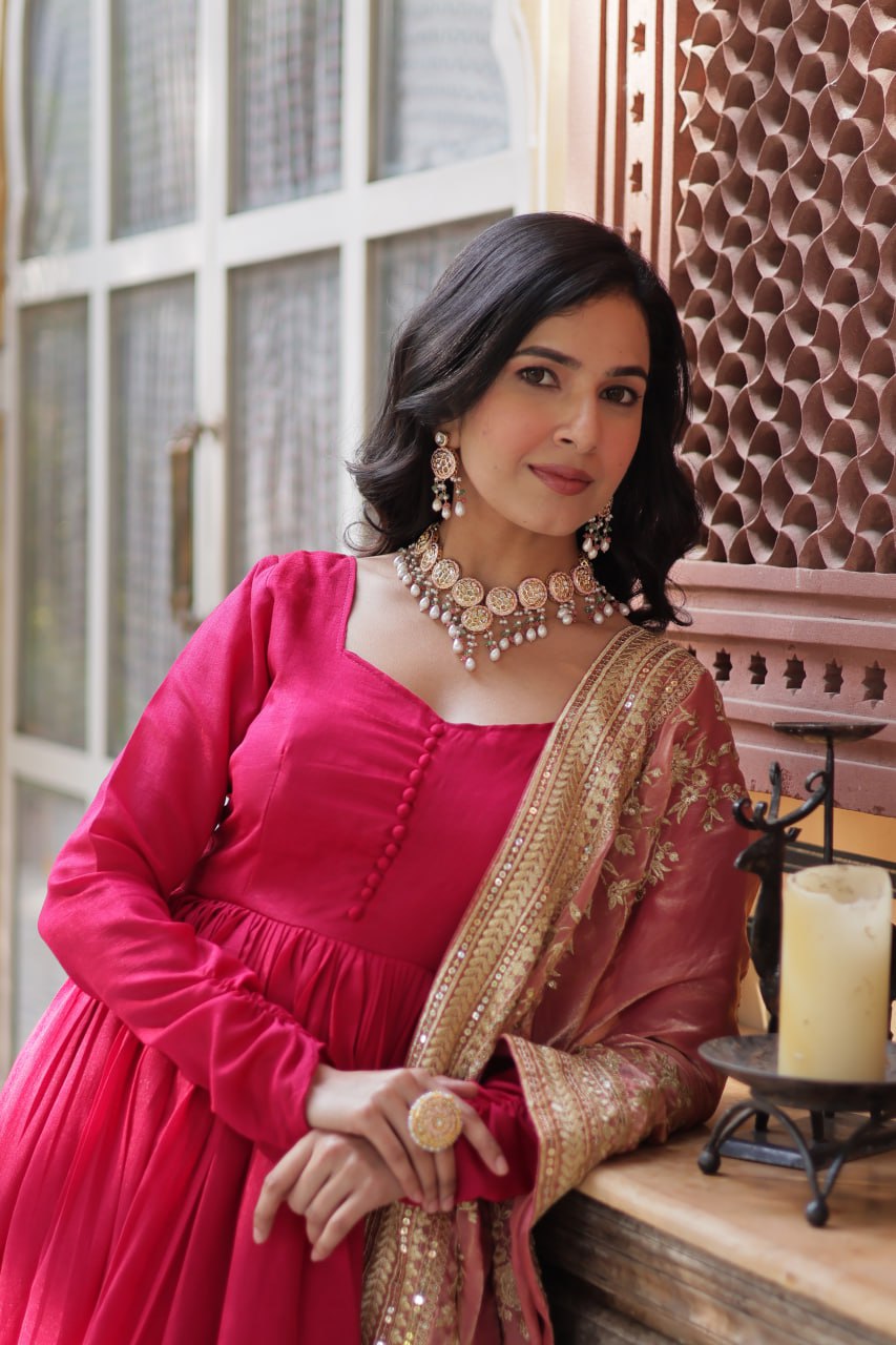 Premium Sequins Embroidered Gown with Designer Dupatta
