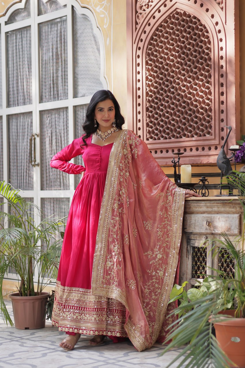 Premium Sequins Embroidered Gown with Designer Dupatta