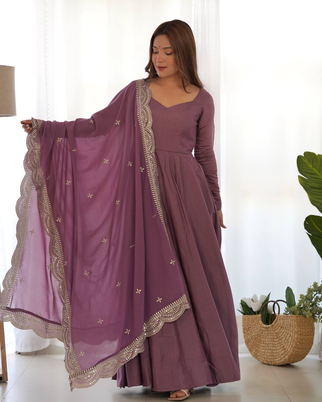 Premium Romansilk Chanderi Anarkali Gown Set