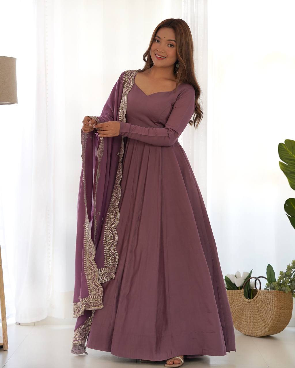 Premium Romansilk Chanderi Anarkali Gown Set